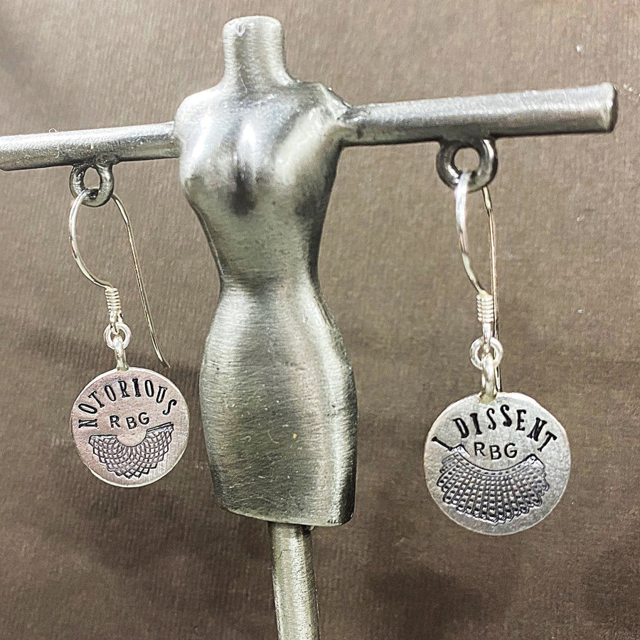 Artisan Sterling Silver RBG Ruth Bader Ginsburg Notorious Jabot Collar Dissent Lace Collar Earrings,Minimalist, Ear Wire, Unique, Original