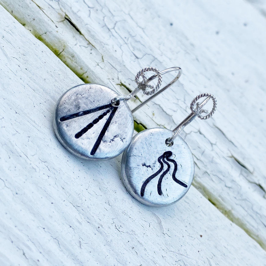 Artisan Sterling Silver & Fine Pewter Which Road Will You Take? Winding Road, Straight Street, Earrings, Stamped, Ear Wire, Unique, Choices