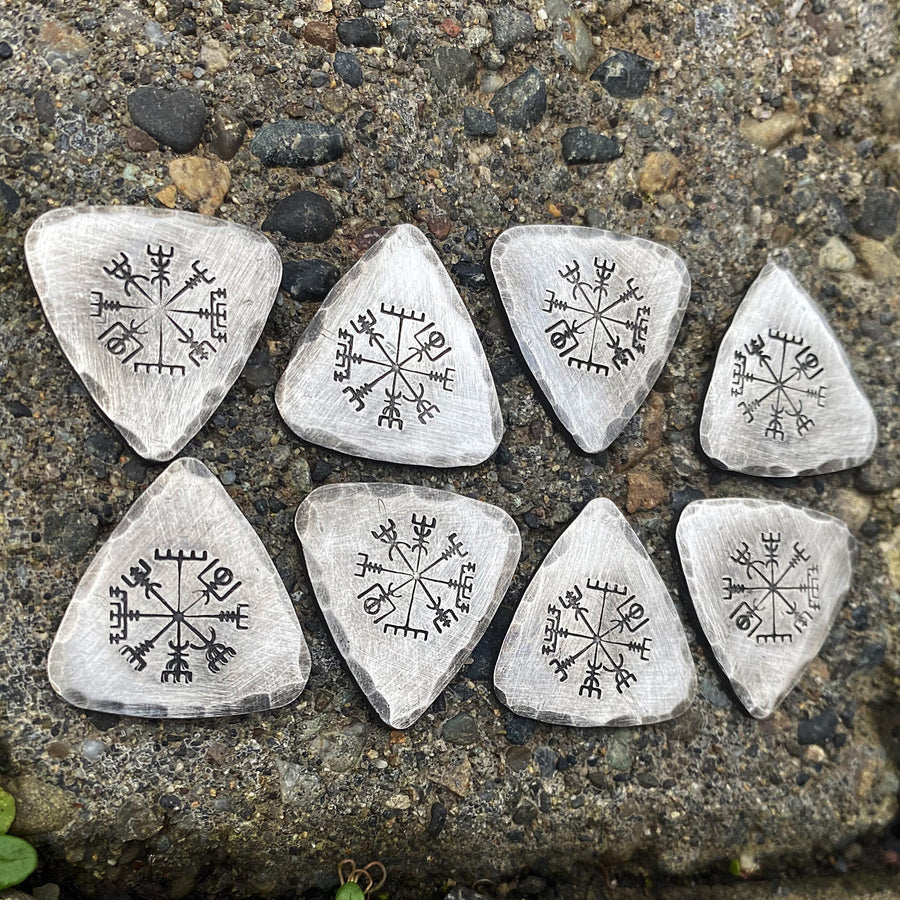 Full Set of Elder Furthark Casting Runes, Triangular, Helm of Awe, Crow, Moon Phases, Leather Pouch, Handcast, stamped and hammered Pewter