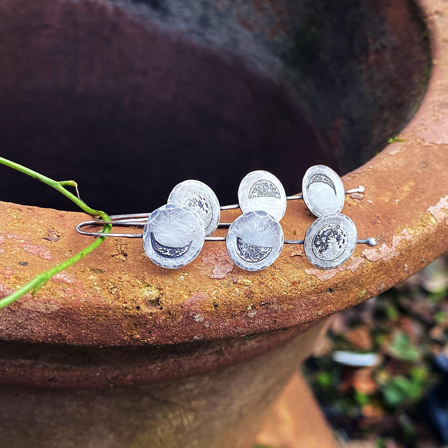 Artisan Sterling Silver Handmade MOON PHASE Earrings.  Rustic, Straight Drop, Oxidized, One of a Kind and Stunning for almost any Occasion.