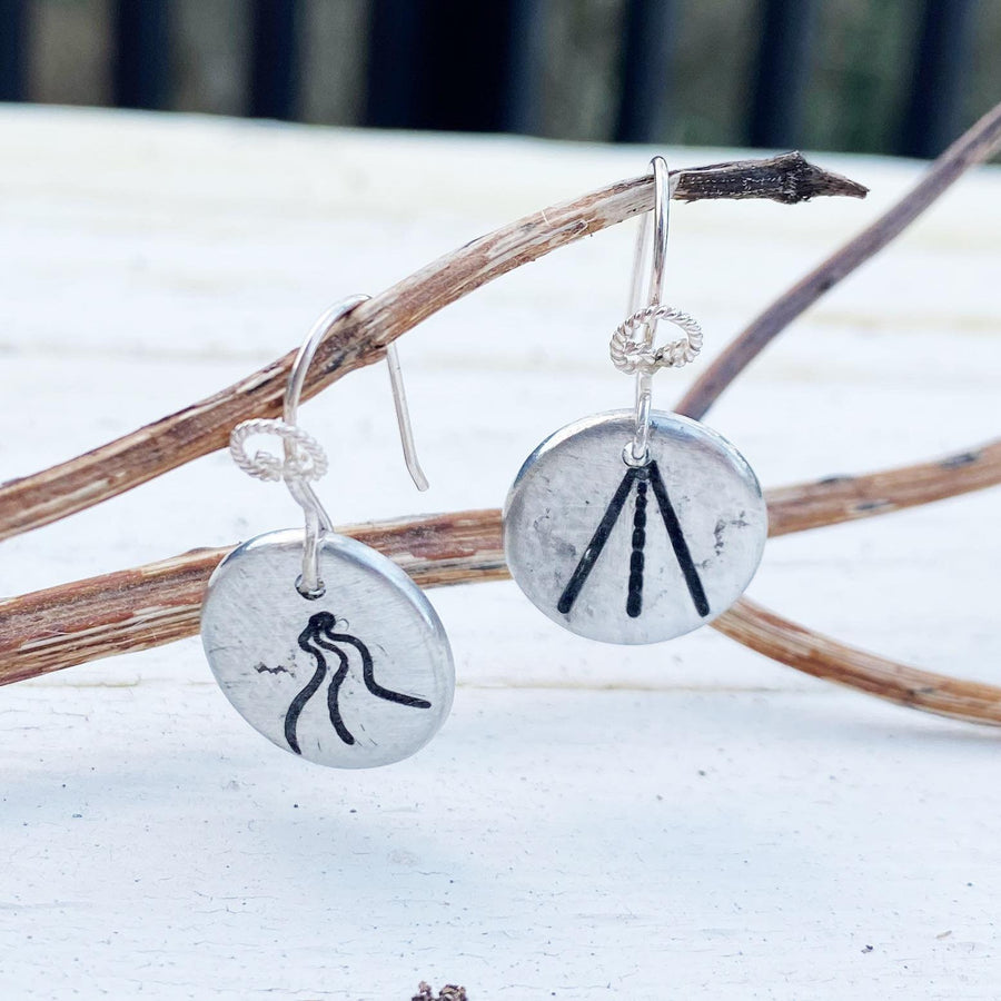 Artisan Sterling Silver & Fine Pewter Which Road Will You Take? Winding Road, Straight Street, Earrings, Stamped, Ear Wire, Unique, Choices