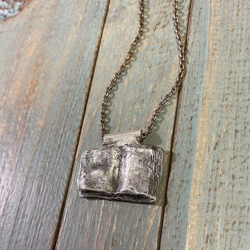 Solid Fine Silver Open Book Pendant, Reader Gift, hand carved, Metal Clay, PMC, Unique OOAK, Customizable Necklace, Recycled Silver