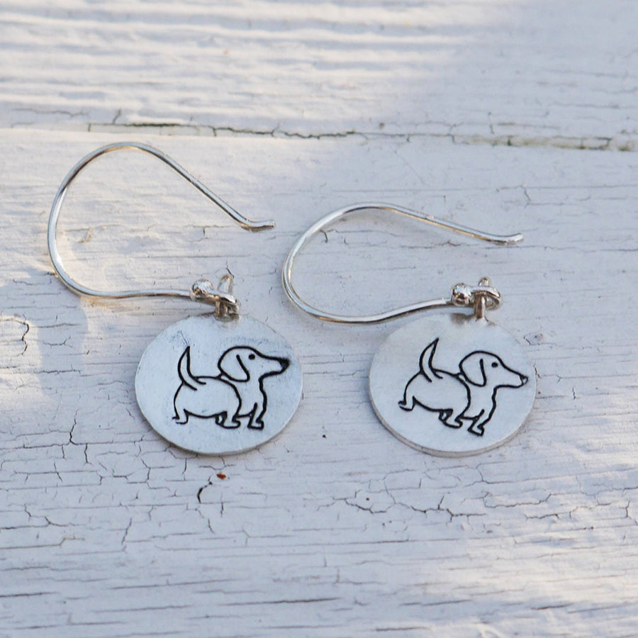 Artisan Sterling Silver Little Daschund Dog Earrings, Weiner Dog Earrings, Doxie Earrings, Minimalist, Ear Wire, Round, doggie butt earrings