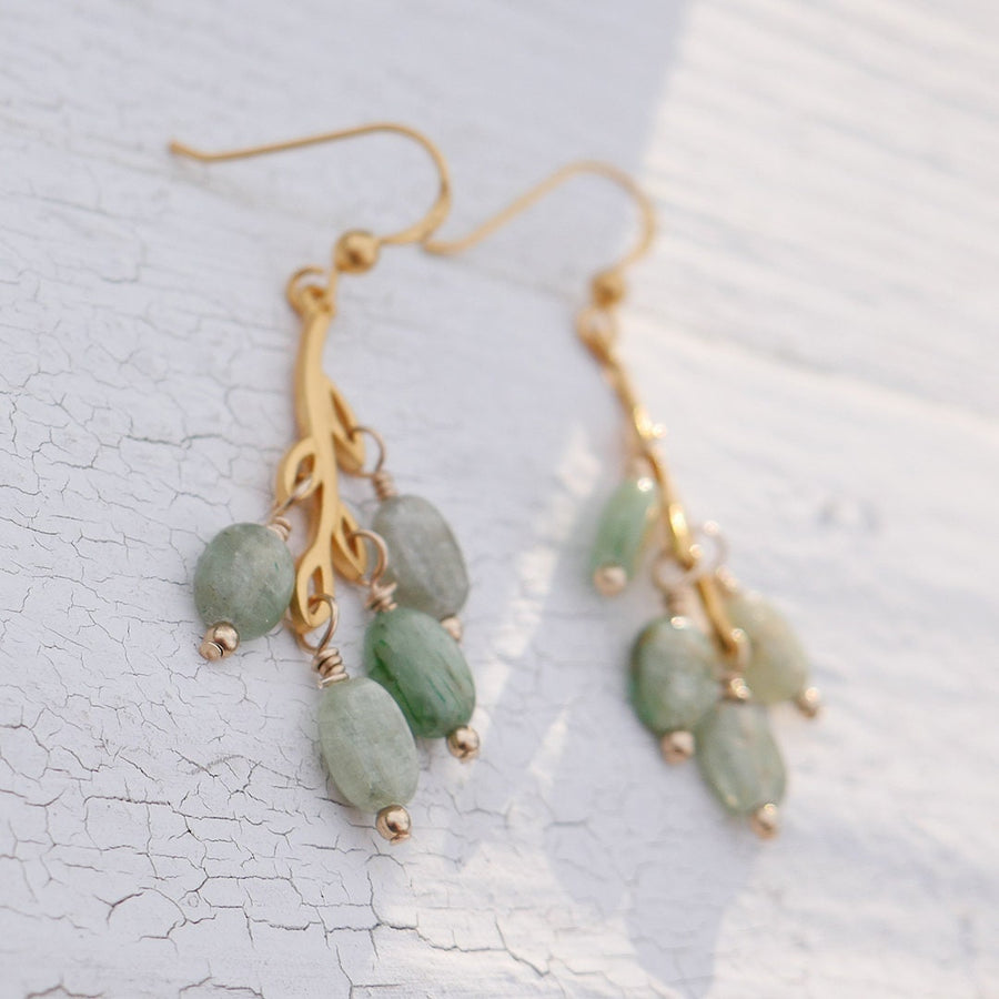 Artisan Gold Filled & Soft Green Kyanite with Gold Filled Earwires Drop Dangle Earrings Beautiful Branch Life Tree