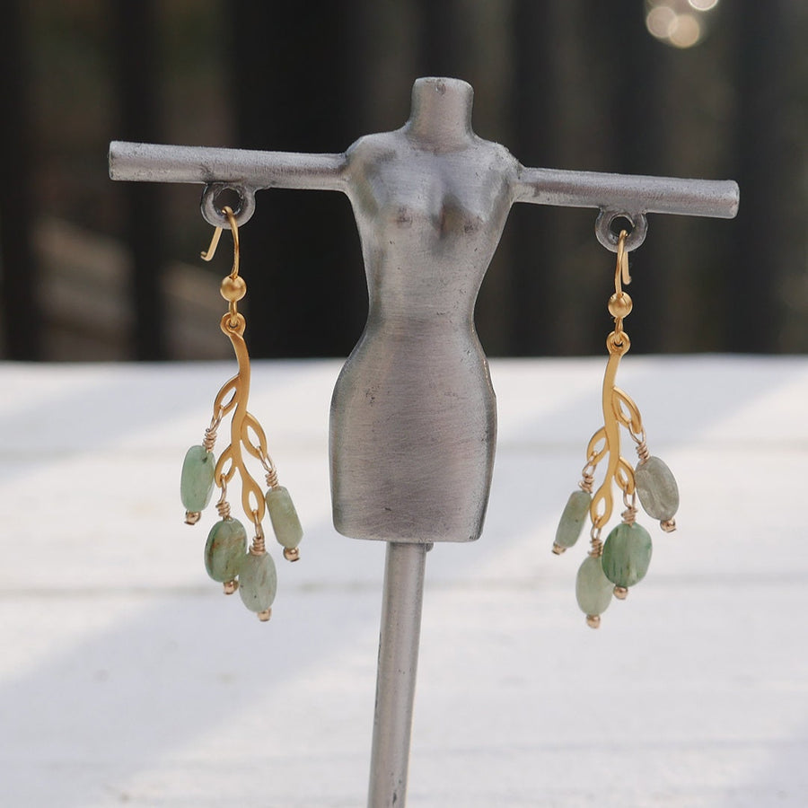 Artisan Gold Filled & Soft Green Kyanite with Gold Filled Earwires Drop Dangle Earrings Beautiful Branch Life Tree