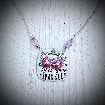 Artisan Sterling Silver and Sparkly Pink Enamel Necklace 