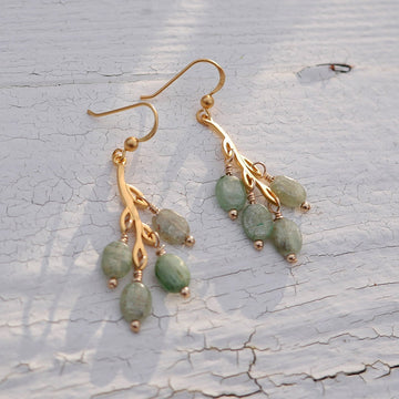 Artisan Gold Filled & Soft Green Kyanite with Gold Filled Earwires Drop Dangle Earrings Beautiful Branch Life Tree