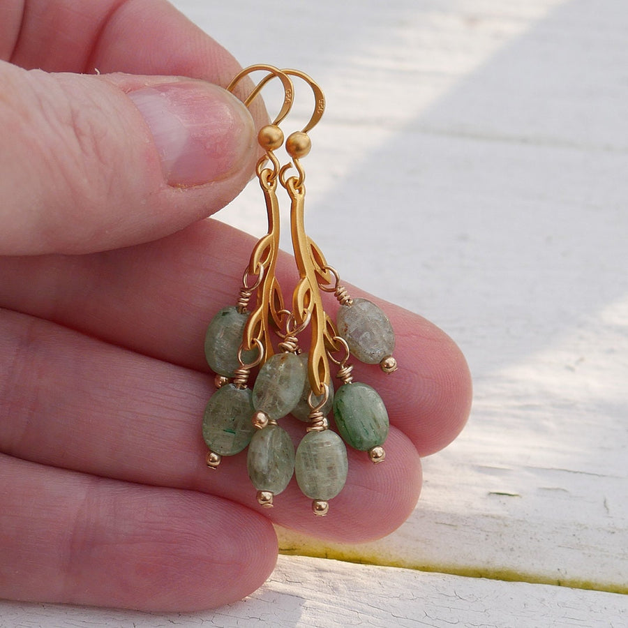 Artisan Gold Filled & Soft Green Kyanite with Gold Filled Earwires Drop Dangle Earrings Beautiful Branch Life Tree