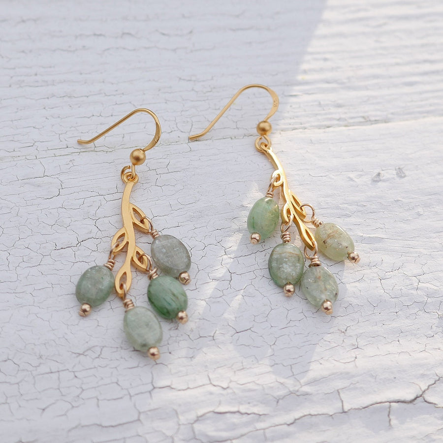 Artisan Gold Filled & Soft Green Kyanite with Gold Filled Earwires Drop Dangle Earrings Beautiful Branch Life Tree