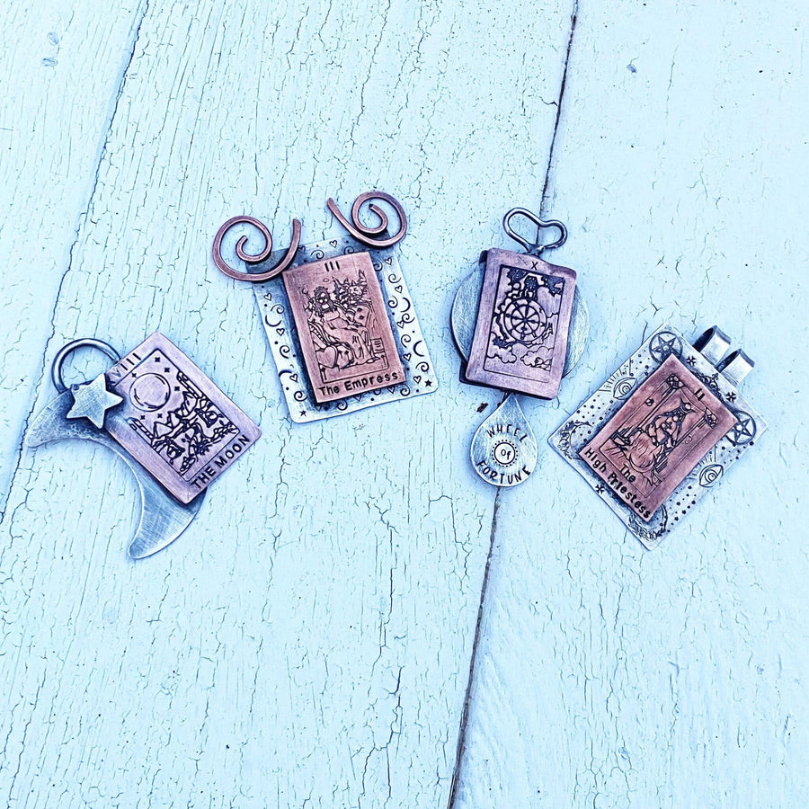 Artisan Sterling Silver & Etched Copper The Empress Tarot Card Necklace, Original Tarot Card Art, Mystic Empress Major Arcana Mixed Metal