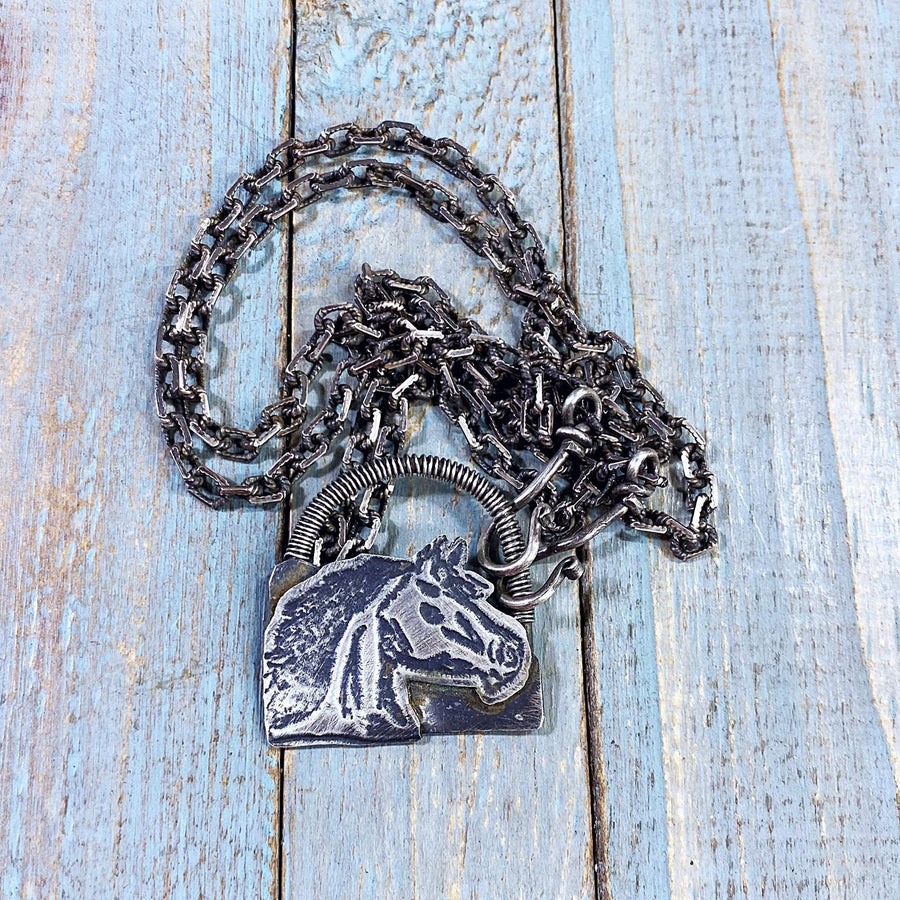 Artisan Solid Sterling Silver Freehand-Drawn One of a Kind Horse Head Pendant Necklace, Inspirational Freedom, Riding, Equine, Etched, Wrap