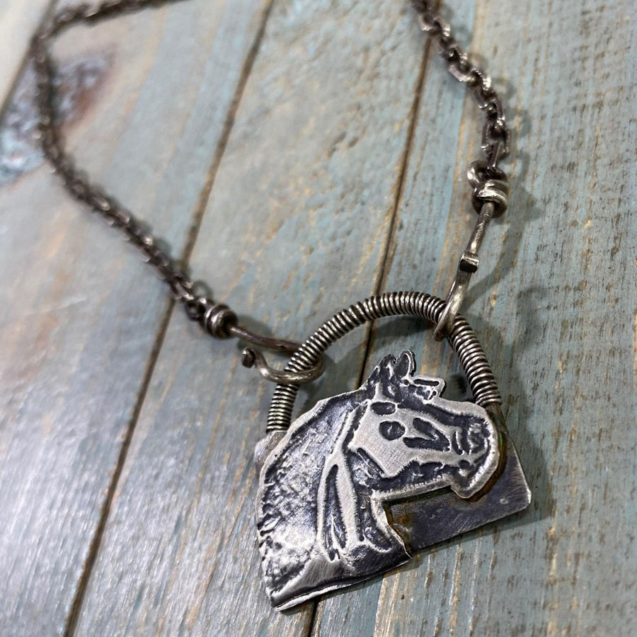 Artisan Solid Sterling Silver Freehand-Drawn One of a Kind Horse Head Pendant Necklace, Inspirational Freedom, Riding, Equine, Etched, Wrap