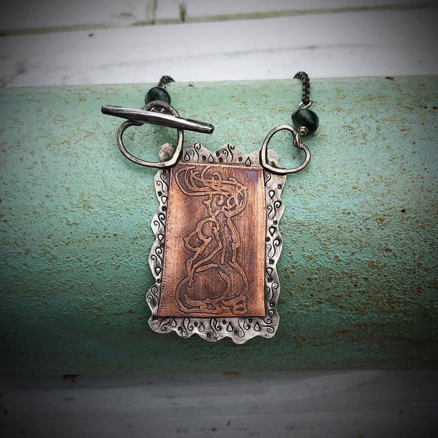 Artisan Sterling Silver and Etched Copper Woman Pendant, Pinup, Curvy, Thick, Girl, Naked, Posed, Pop CultureLover, Metalsmith Mixed Metal