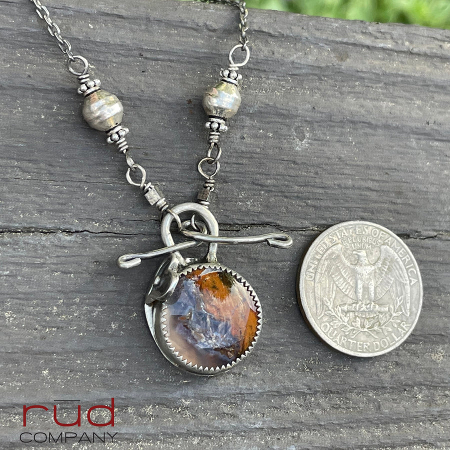 Agatized Multicolor Petrified Wood set in Sterling Silver Necklace, Handmade, Silversmith, One of a kind Artisan Jewelry from Rūd Company