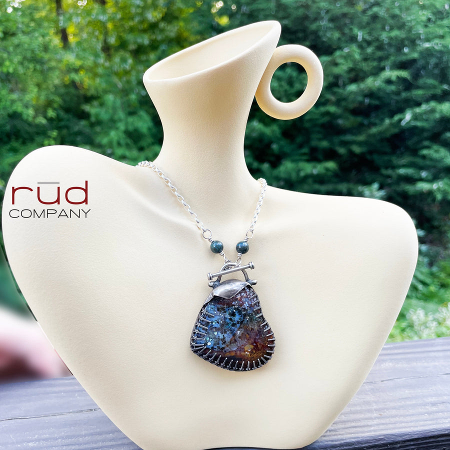 Agatized Multicolor Petrified Wood Heart set in Sterling Silver, Handmade Necklace, Silversmith, One of a kind Artisan Jewelry - Rūd Company