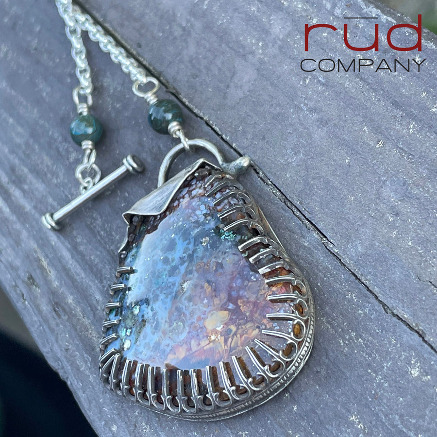 Agatized Multicolor Petrified Wood Heart set in Sterling Silver, Handmade Necklace, Silversmith, One of a kind Artisan Jewelry - Rūd Company