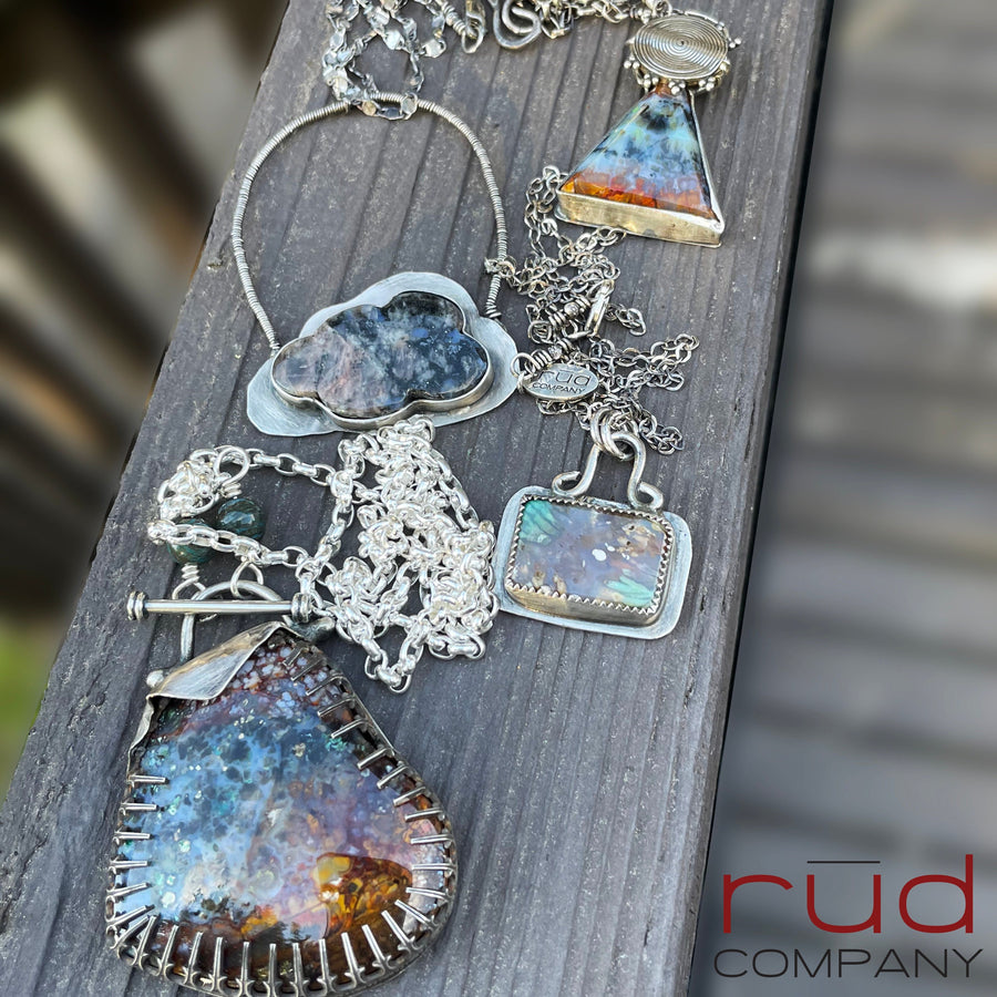 Agatized Multicolor Petrified Wood Heart set in Sterling Silver, Handmade Necklace, Silversmith, One of a kind Artisan Jewelry - Rūd Company