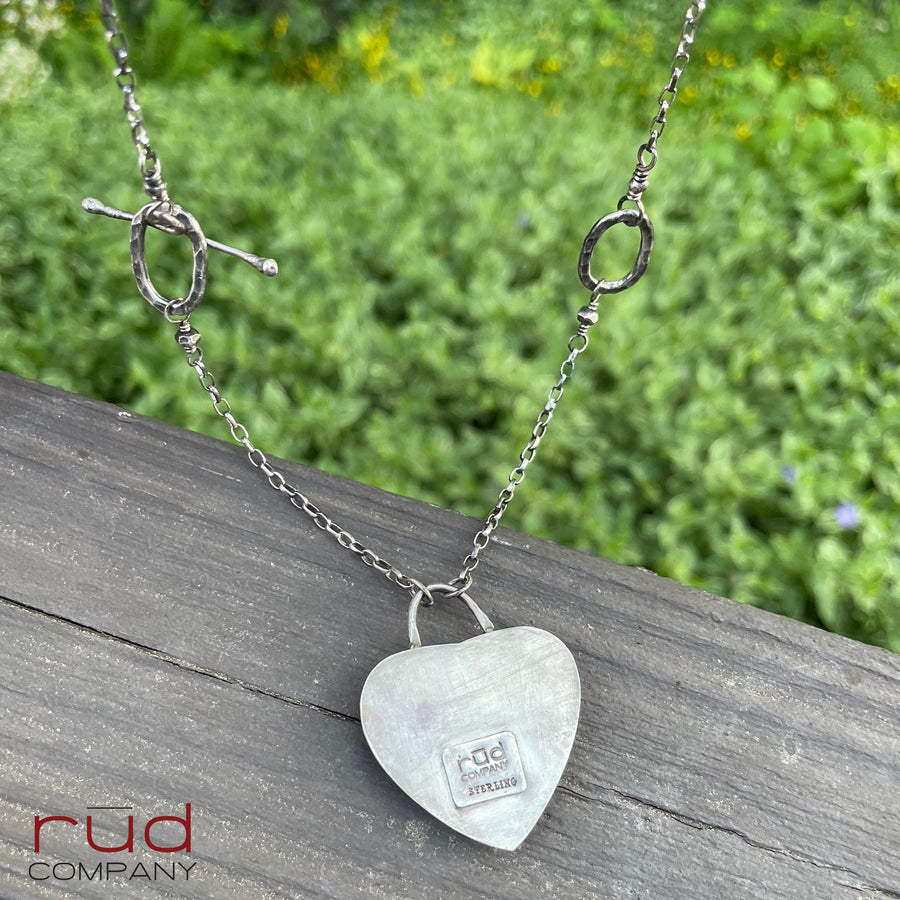 Agatized Multicolor Petrified Wood Heart set in Sterling Silver, Handmade Necklace, Silversmith, One of a kind Artisan Jewelry - Rūd Company