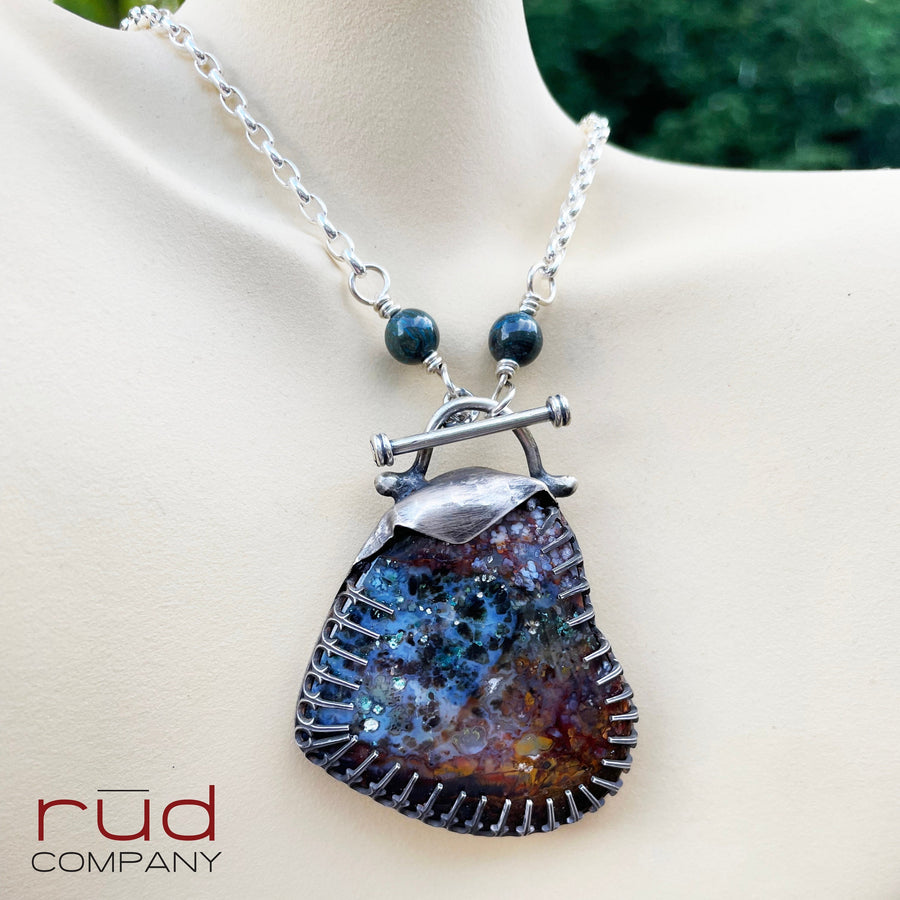 Agatized Multicolor Petrified Wood Heart set in Sterling Silver, Handmade Necklace, Silversmith, One of a kind Artisan Jewelry - Rūd Company