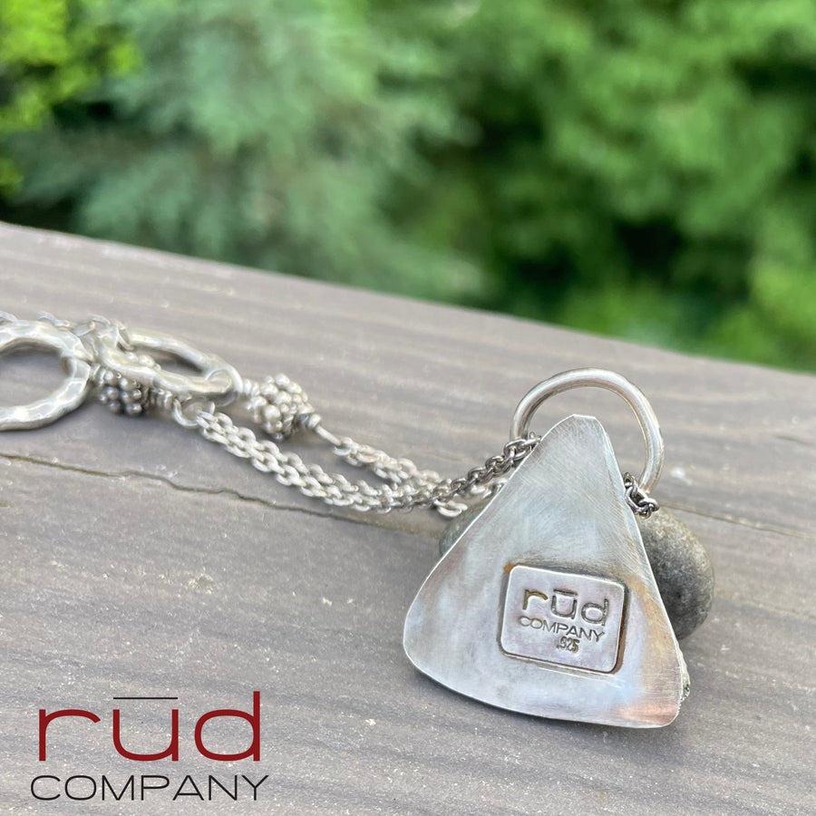 Agatized Multicolor Petrified Wood Triangular, Freeform Cabochon set in Sterling Silver Necklace, One of a kind Artisan Jewelry -Rūd Company