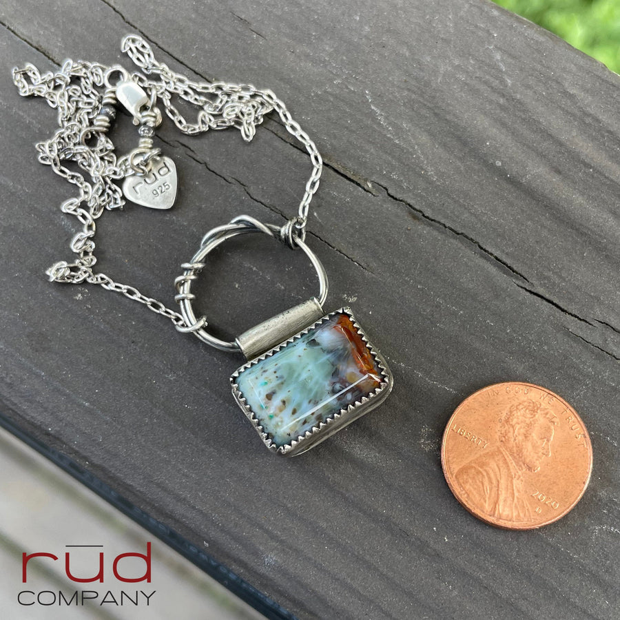 Agatized Multicolor Petrified Wood Rectangular Cabochon set in Sterling Silver Necklace, Handmade, One of a kind Artisan Jewelry-Rūd Company