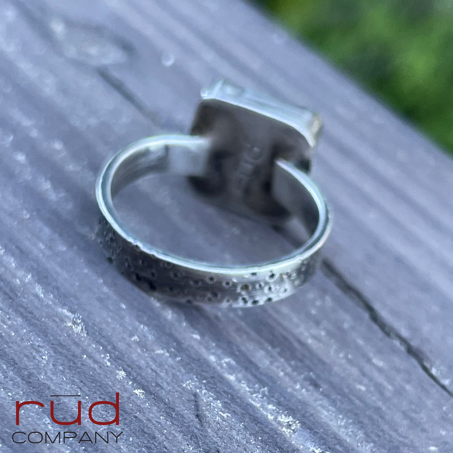 Agatized Petrified Wood, Freeform Beveled Square Cabochon Ring in Sterling Silver, Cocktail Ring, Starry Night Band - One of a kind - Rud