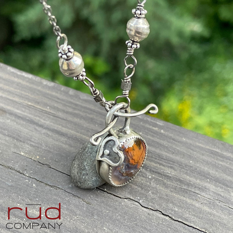 Agatized Multicolor Petrified Wood set in Sterling Silver Necklace, Handmade, Silversmith, One of a kind Artisan Jewelry from Rūd Company