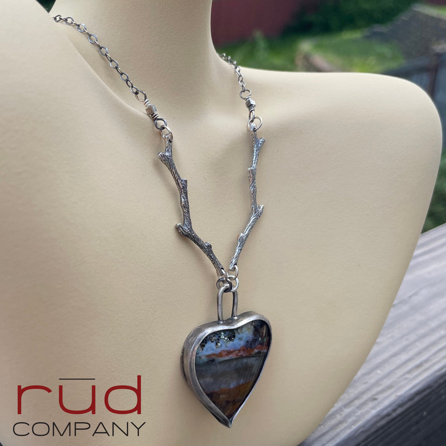 Agatized Multicolor Petrified Wood set in Sterling Silver Necklace, Handmade, Silversmith, One of a kind Artisan Jewelry from Rūd Company