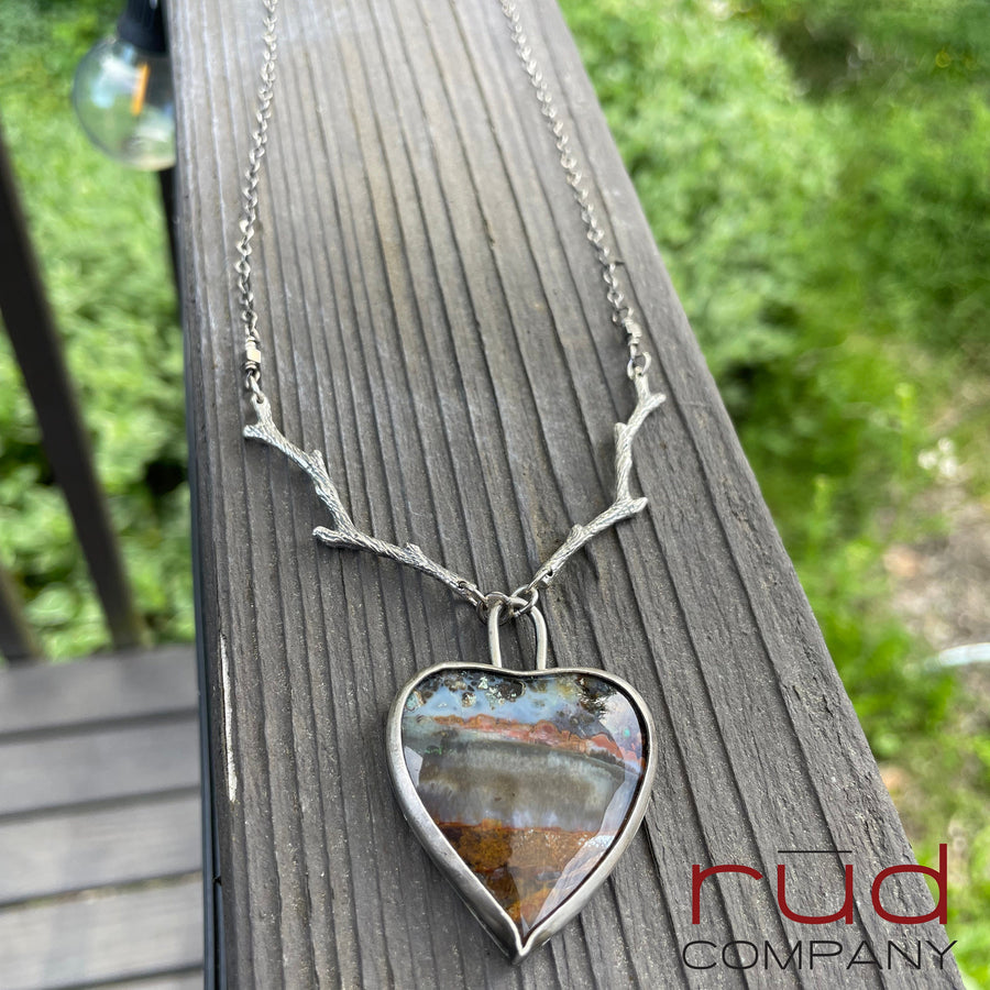 Agatized Multicolor Petrified Wood set in Sterling Silver Necklace, Handmade, Silversmith, One of a kind Artisan Jewelry from Rūd Company