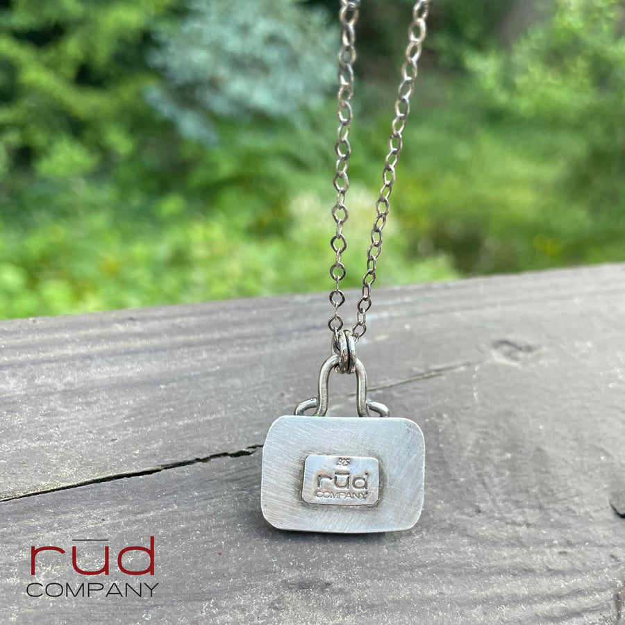 Agatized Multicolor Petrified Wood Rectangular Cabochon set in Sterling Silver Necklace, Handmade, One of a kind Artisan Jewelry-Rūd Company