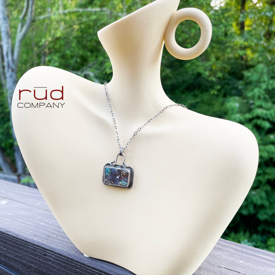 Agatized Multicolor Petrified Wood Rectangular Cabochon set in Sterling Silver Necklace, Handmade, One of a kind Artisan Jewelry-Rūd Company