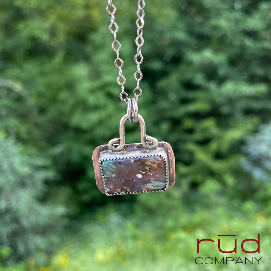 Agatized Multicolor Petrified Wood Rectangular Cabochon set in Sterling Silver Necklace, Handmade, One of a kind Artisan Jewelry-Rūd Company