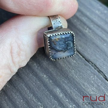 Agatized Petrified Wood, Freeform Beveled Square Cabochon Ring in Sterling Silver, Cocktail Ring, Starry Night Band - One of a kind - Rud