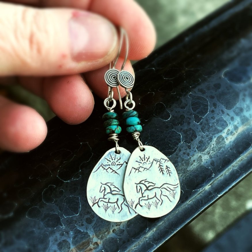 Freedom - Sterling Silver and Genuine Arizona Turquoise Running Horse Earrings