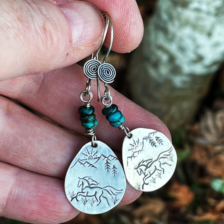 Freedom - Sterling Silver and Genuine Arizona Turquoise Running Horse Earrings