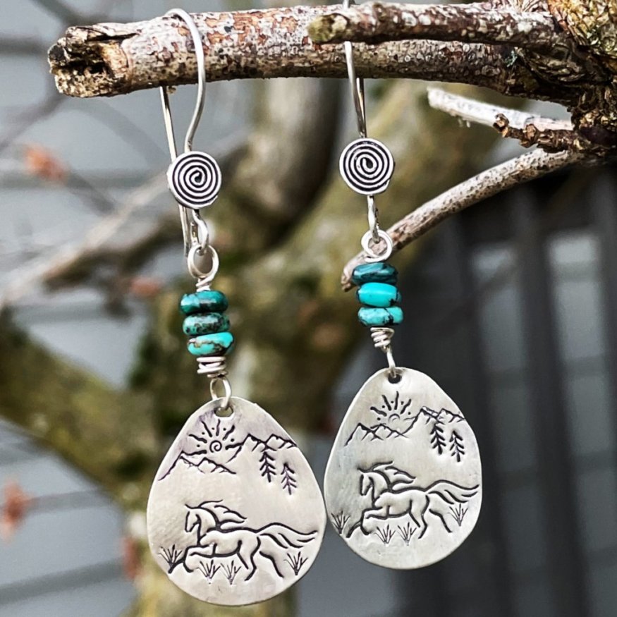 Freedom - Sterling Silver and Genuine Arizona Turquoise Running Horse Earrings