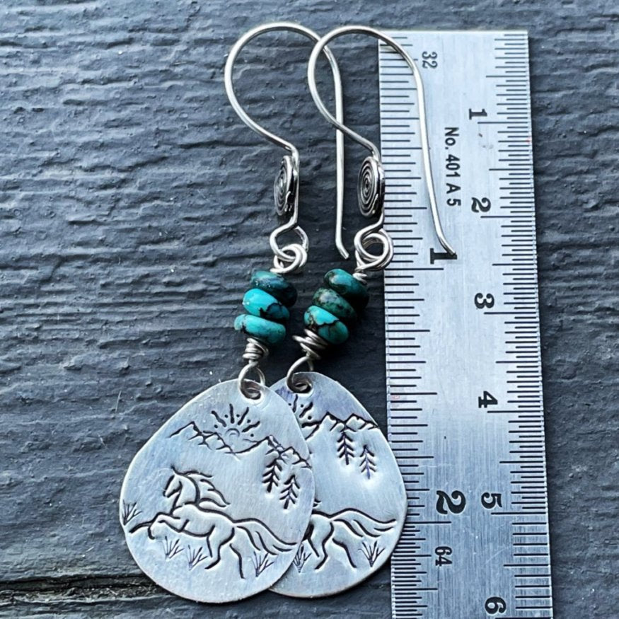 Freedom - Sterling Silver and Genuine Arizona Turquoise Running Horse Earrings