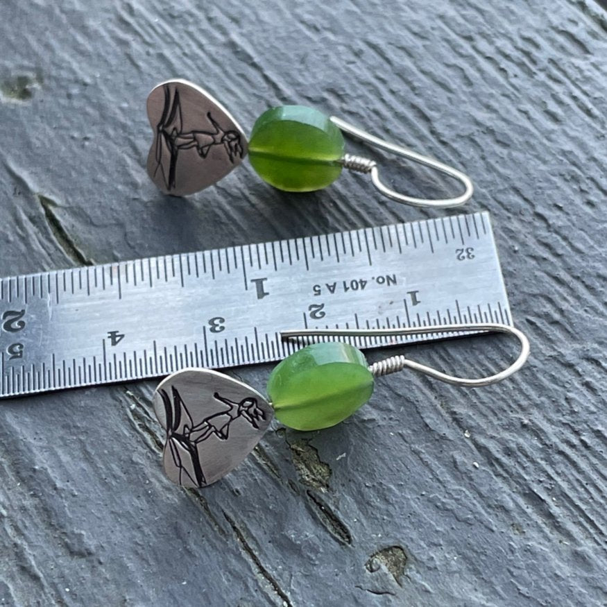 On a Book I Fly Away - Green Nephrite Jade & Sterling Silver Earrings