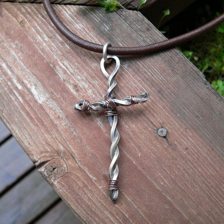 Rugged Forged Sterling Cross Necklace