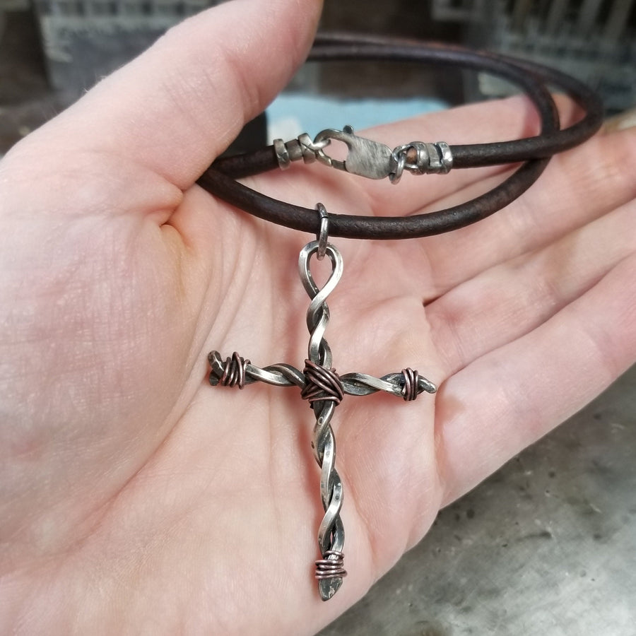 Rugged Forged Sterling Cross Necklace