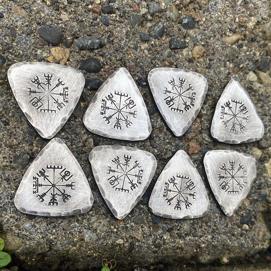 Full Set of Elder Furthark Casting Runes, Triangular, Helm of Awe, Crow, Moon Phases, Leather Pouch, Hand cast Pewter