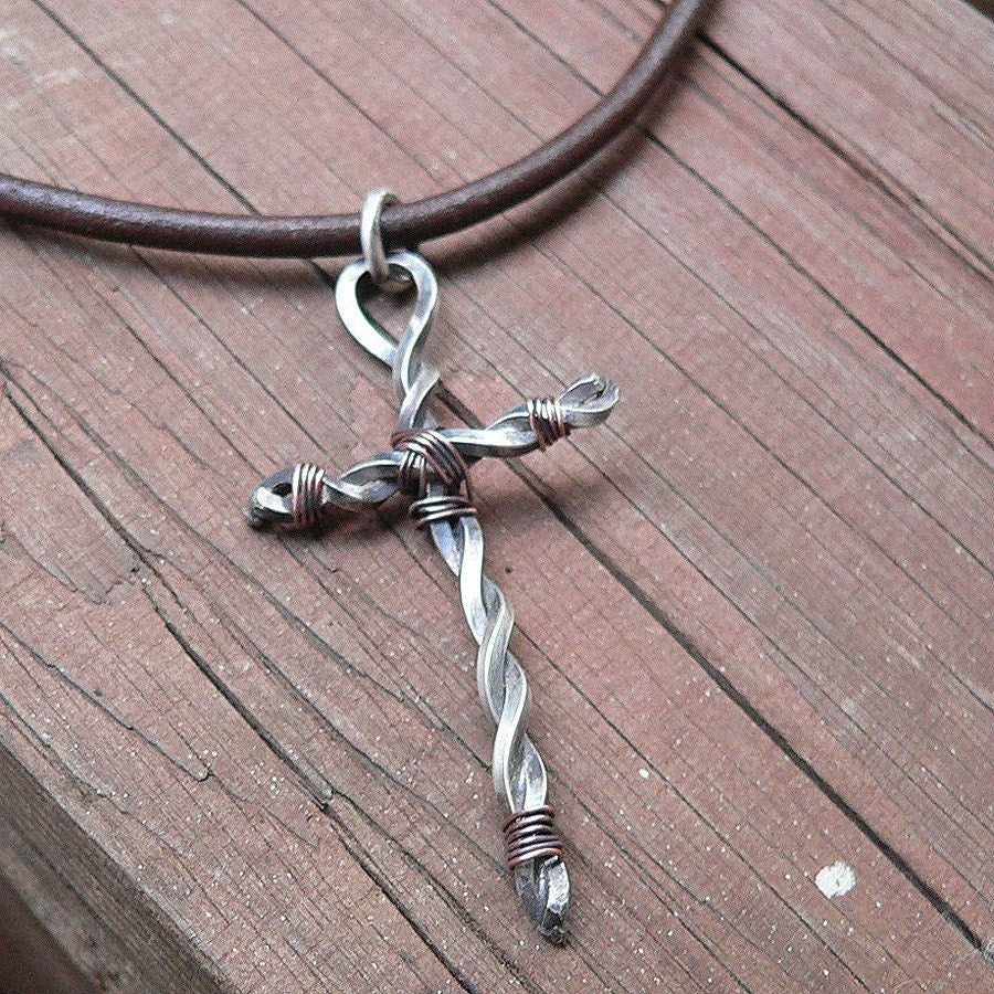 Rugged Forged Sterling Cross Necklace