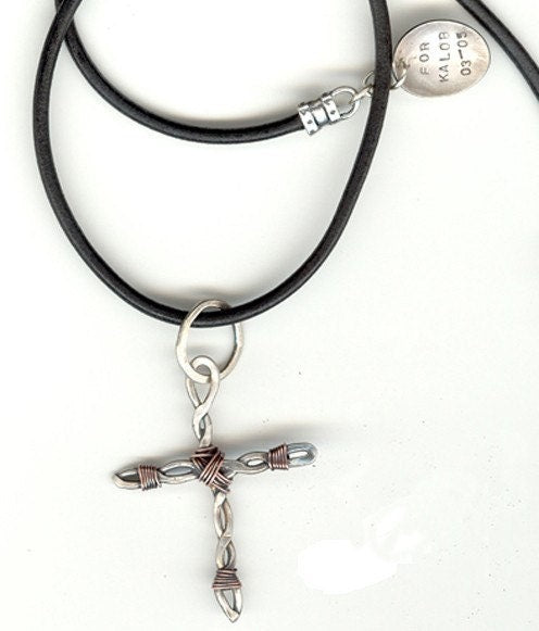 Rugged Forged Sterling Cross Necklace